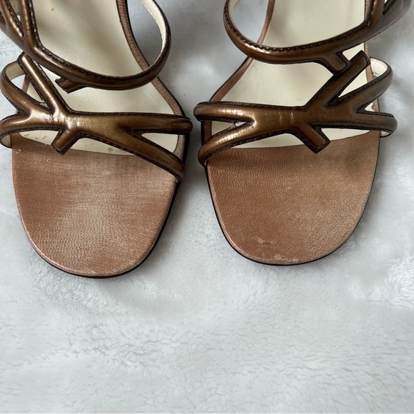 Prada Leather Square Toe Ankle Strap Sandals vintage 2000s y2k bronze floral - Picture 4 of 8